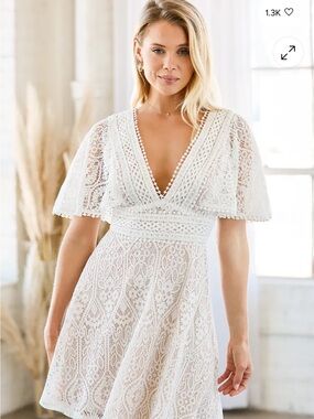 Lulus Make My Wish White Lace Flutter Sleeve Dress